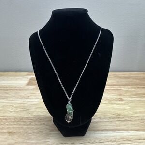 Women's 18" Silver Tone Necklace With Wire Wrapped Gemstone Fashion Jewelry
